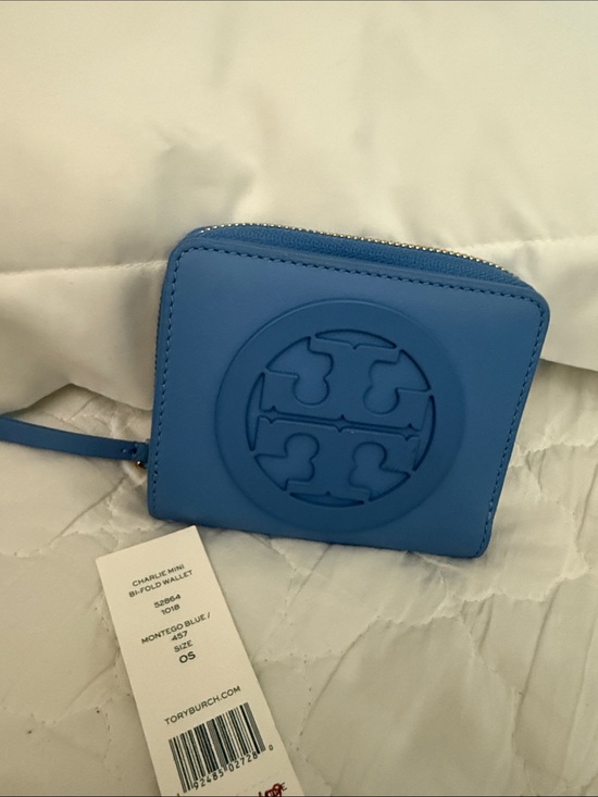 Tory Burch Handbags - Tory Burch Montego Blue Charlie Mini Zip Wallet